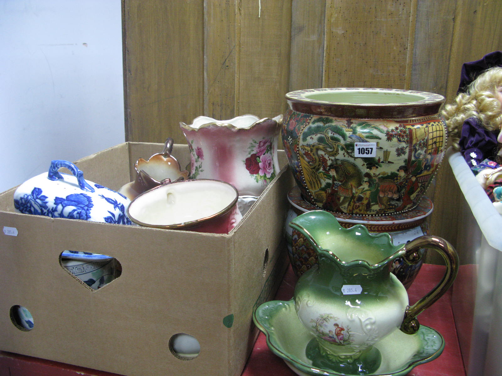 Reproduction Oriental Themed Planters, toilet jugs and bowls, further planters, cheese dish and