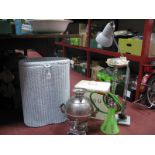An Angle Poise Lamp, tea kettle (collectors items only), Lloyd Loom linen basket, bread bin and a