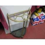 A Brass Demi Lune Stick Stand, with cast iron drip tray, height 59cm.