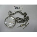 A Hallmarked Silver Cased Openface Pocketwatch, the white dial with black Roman numerals and seconds