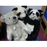 Two Modern Steiff Panda Bears, (hard and soft bodied examples), 42cm and smaller and a Steiff grey