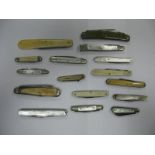 Penknives and Fruit Knives, with mother of pearl, ivorine and horn scales, makers include -