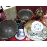 Studio Pottery: Chris Hawks stoneware vase, Geraldine Hughes bowl and further bowls and vases:-