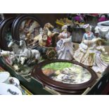 Four Leonardo Collection Figures: Two Victorian Skaters, Emma and Vanessa, framed cabinet plates and