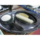 Walker & Hall Oval Shaped Tray, ladies hand mirrors, brushes, shoe horn, glove stretchers.