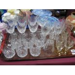 Cut Glass Stemware, including wines, whisky glasses, other glassware:- One Tray