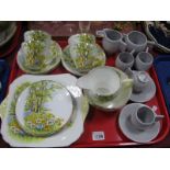Shelley 'Daffodil Time' Teaware, pattern no. 13370, of sixteen pieces, Carlton Ware Art Deco grey