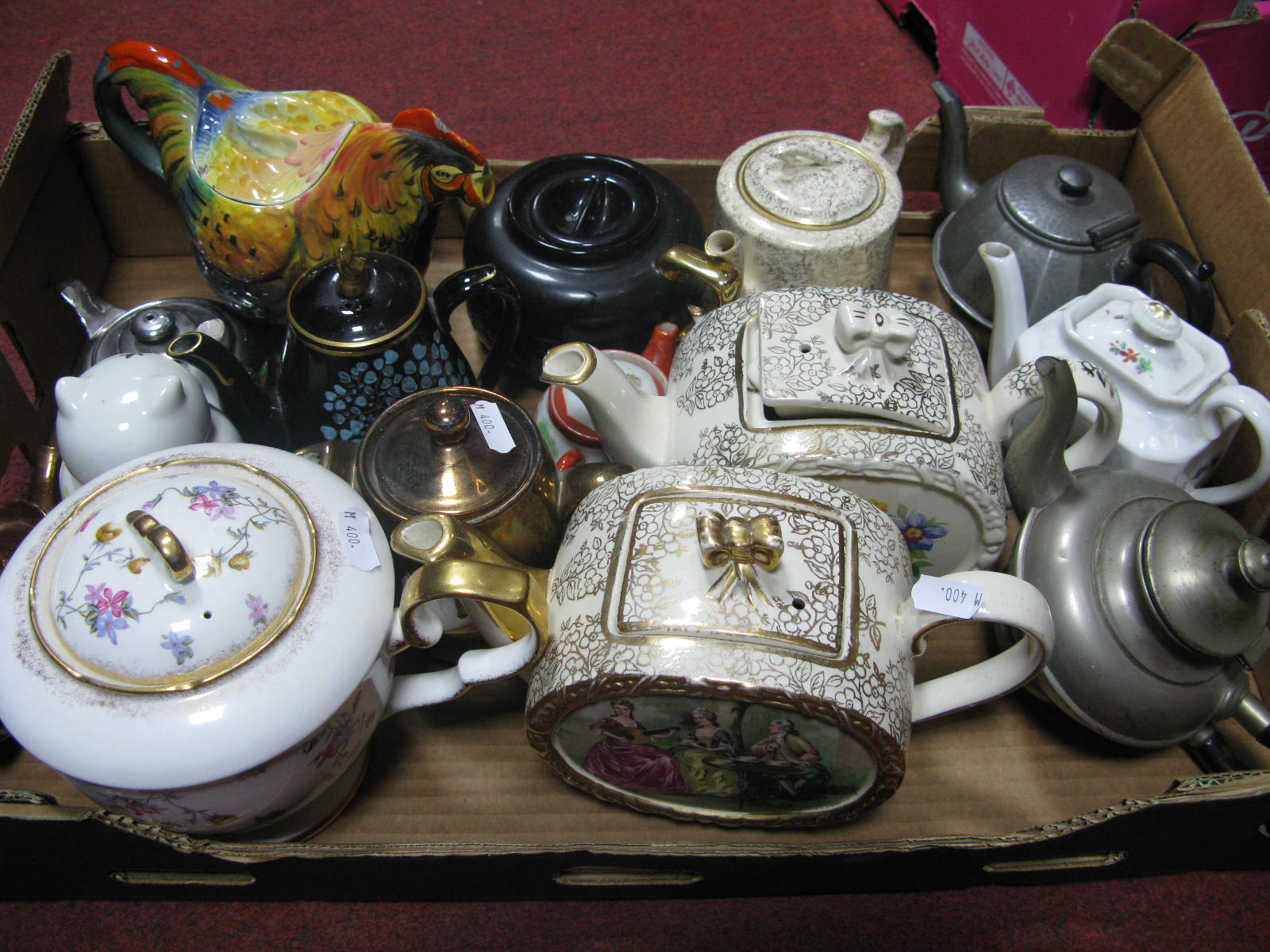 Sadler Teapot, pewter teapot, Phoenix Ware teapot, cream jug and sugar bowl, other teapots etc:- One