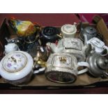 Sadler Teapot, pewter teapot, Phoenix Ware teapot, cream jug and sugar bowl, other teapots etc:- One