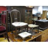 An XVIII Century Mahogany Dining Chair, caned bedroom chair, footstool. (3)