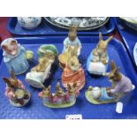 Beswick Beatrix Pottery Figures: Benjamin Bunny, Buntie Bunnykins, Flopsy, Mopsy and Cottontail,
