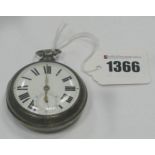 A Hallmarked Silver Cased Pair Case Pocketwatch, the dial with bold black Roman numerals and seconds