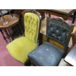 A Late XIX Century Walnut Framed Parlour Chair, in gold button back velvet; together with a XIX