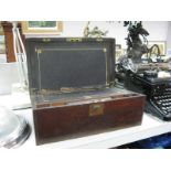 A Victorian Rosewood Writing Slope, gilt tooled black scriver, lacking inkwells, brass stringing and