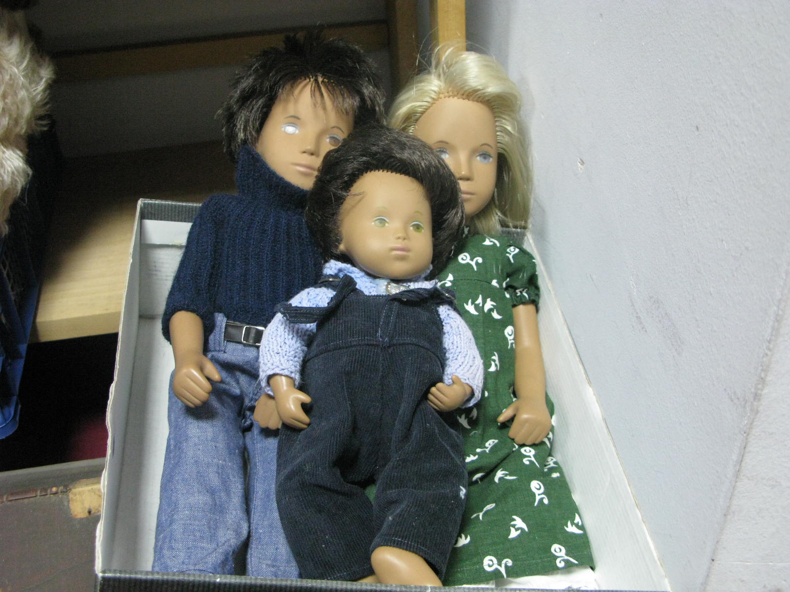 Three 1970's Sacha Dolls, Girl and Boy baby, in original clothing.