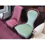 A XIX Century Mahogany Spoon Back Nursing Chair, with upholsted back and seat, on turned forefront