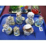 Beswick Beatrix Pottery Figures: Lady Mouse, Mrs Tiggy Winkle, Tom Kitten, Cousin Ribby, Miss