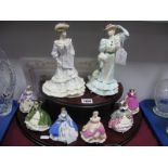 A Coalport Miniature Collection Fairest Flowers, holly, pansy, poppy, iris, may rose on stand,
