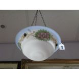 A 1930's Frosted White Glass Ceiling Light Shade, floral decoration, diameter 30cm.