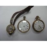 A 9ct Gold Ladies Wristwatch, stamped 375; together with two Waltham pocket watches.