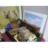 Carved Hardwood Folding Cake Stand, oak cased barometer, vintage pegs, diecast, projector slide box,