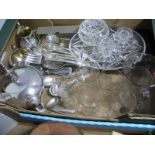 An EPBM Three Piece Tea Set, with spurr leaf capped handle, cased and loose cutlery (Walker and