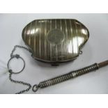 A Hallmarked Silver Ladies Purse, allover engine turned on chain suspension (damaged), together with