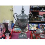 A Large Decorative Plated Samovar, detailed in relief with floral garland swags, semi reeded, with