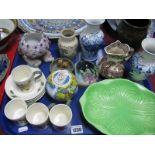 Wedgwood Coffee Cans, saucers, posy bowl held by two cupids, Masons jug, etc:- One Tray