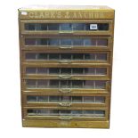 A Mid XX Century Oak and Mahogany Cased 'Clarks Anchor' Seven Drawer Embroidery Cotton Reel