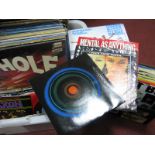 LP's and 45rpm Records - New Order, The Clash, Saxon, Queen, Status Quo, 'Now' compilations etc:-