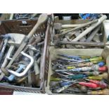 Chisels, screwdrivers, mallet, hammers, and other tools:- Three Boxes.