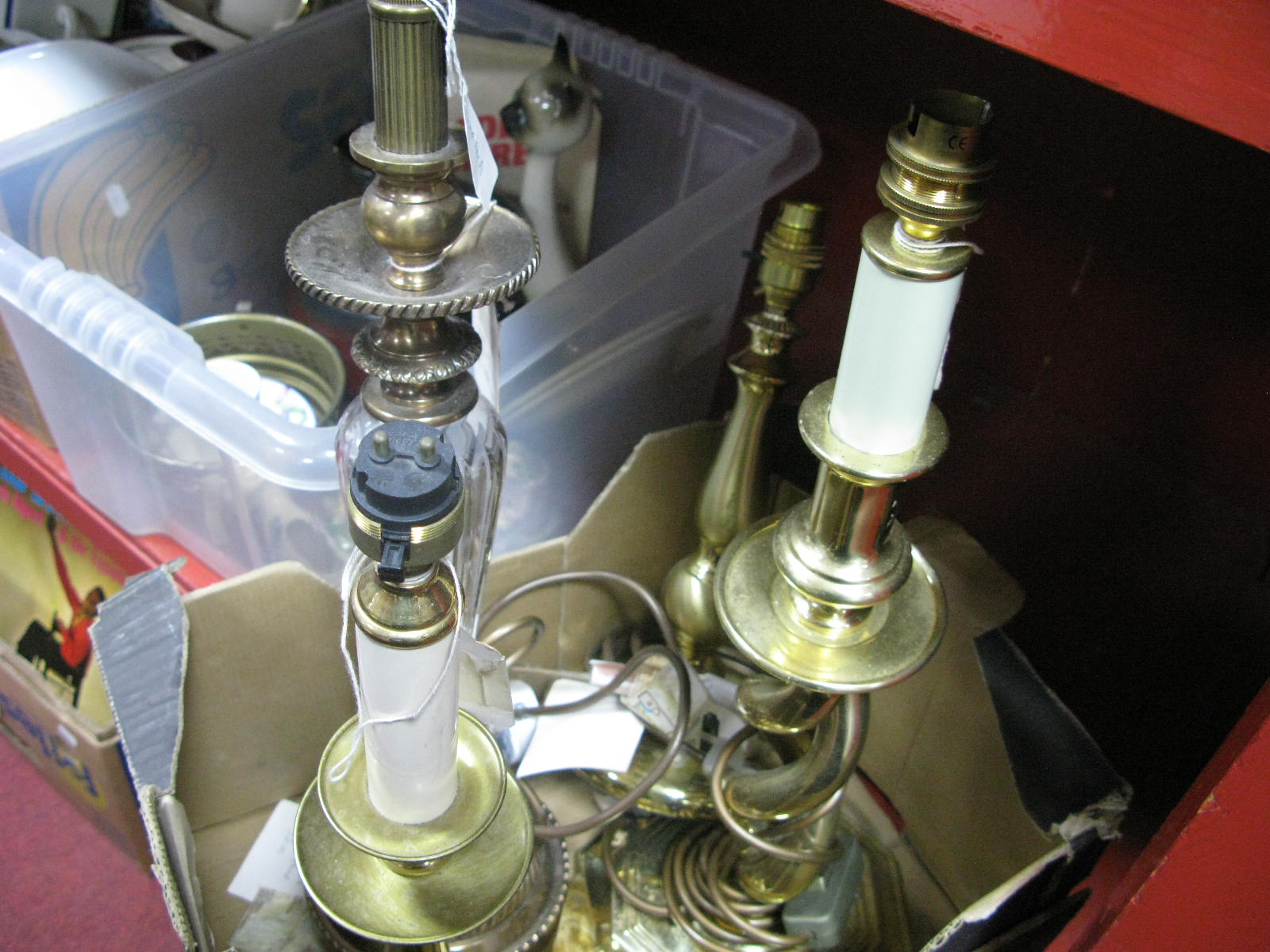 Three Brass Table Lamps, another Serina Antique/crystal.