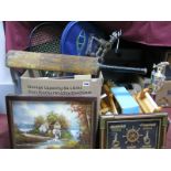 A Roberts Radio, musical box, tennis rackets, cricket bat, etc:- Two Boxes