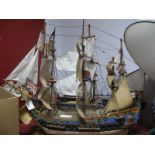 A Wooden Model of the Sailing Ship 'Endeavour', on stand, length 81cm and a further sailing galleon.