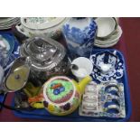 Crown Devon 'Silverine' Teapot on Stand, jug, Mason's ware, toast rack, etc:- One Tray