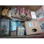 Eight Peg Dolls, silver plated gallery tray, Buxton prints, etc:- One Box