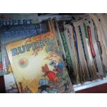 Six Rupert Annuals, Match and other football magazines:- One box