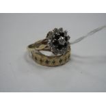 A 9ct Gold Cluster Dress Ring, claw set; together with an inset band, of textured design, stamped "