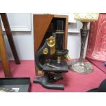 Microscope - Spencer, Buffalo USA, black lacquer and brass, numbered 51817, agents label H.E Angus &