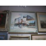 R. Davey, Parisian Street Scene, oil on board, signed lower left. 49.5 x 59cm