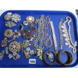 Vintage and Later Costume Jewellery, including brooches, bracelets, etc:- One Tray