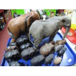 A Quantity of Elephant Figures, in ebony, hardwood, resin, etc:- One Tray