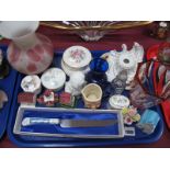 A Wedgwood Trinket Box, G.D.R continental candlesticks, etc:- One Tray