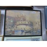 Joseph Galia, Continental Scene with Gondolas in Foreground, Watercolour, 32 x 45cm, signed with '