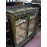 1920's Oak Display Cabinet, with pokerwork vine carving to row back and top, twin lead astragal