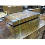 A XIX Walnut Brass Bound Writing Box, with a leather scriver fitted interior, single drawer to