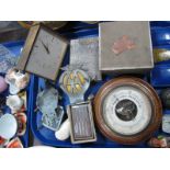 A A Car Badge, 6C2237, R.A.C badge, Matax aneroid barometer, pewter snuff box, etc:- Mappin Webb