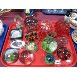 Murano Red Glass Table Lamp, with bubble inclusions, other paperweights, etc:- One Tray