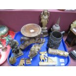 Siamese Carvings, Indian hardwood stand with elephant supports, tankard, etc:- One Tray